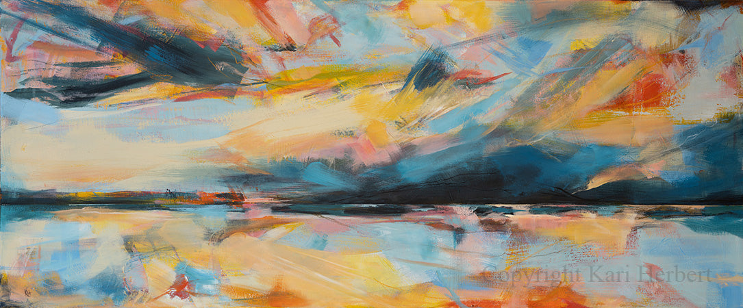 colourful abstract seascape landscape painting joyful dramatic vibrant colorful www.kariherbertart.com